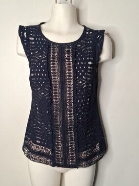 RW&CO Navy Lace Blush Pink Lined Sleeveless Top XS
